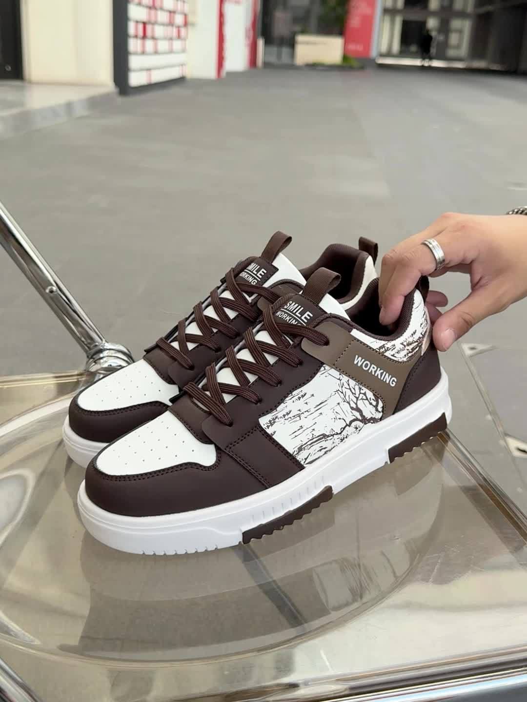 1pair Men'S Fashion Skateboard Sneakers, Casual Street Style Athletic Shoes with Branch Print, Comfortable Lace-Up Low-Top Trainers, Faux Upper, Fabric Lining, EVA Sole, for Running and Daily Wear