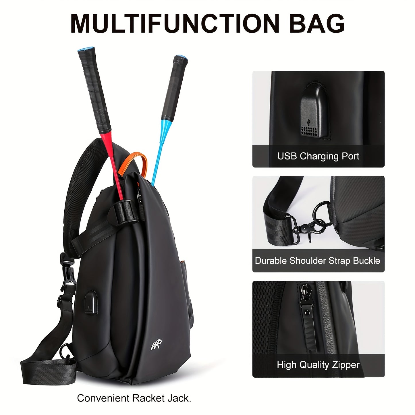 Men'S Casual Sling Bag - Trendy Black Crossbody with Adjustable Strap, Multiple Compartments for Travel, School Daily Use, Lightweight Stylish Design, Travel Bag