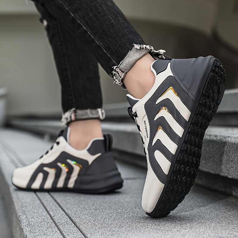 Men's Striped Casual Shoes Rotary Buckle Comfy Durable Outdoor Jogging Hiking Fishing, All Seasons
