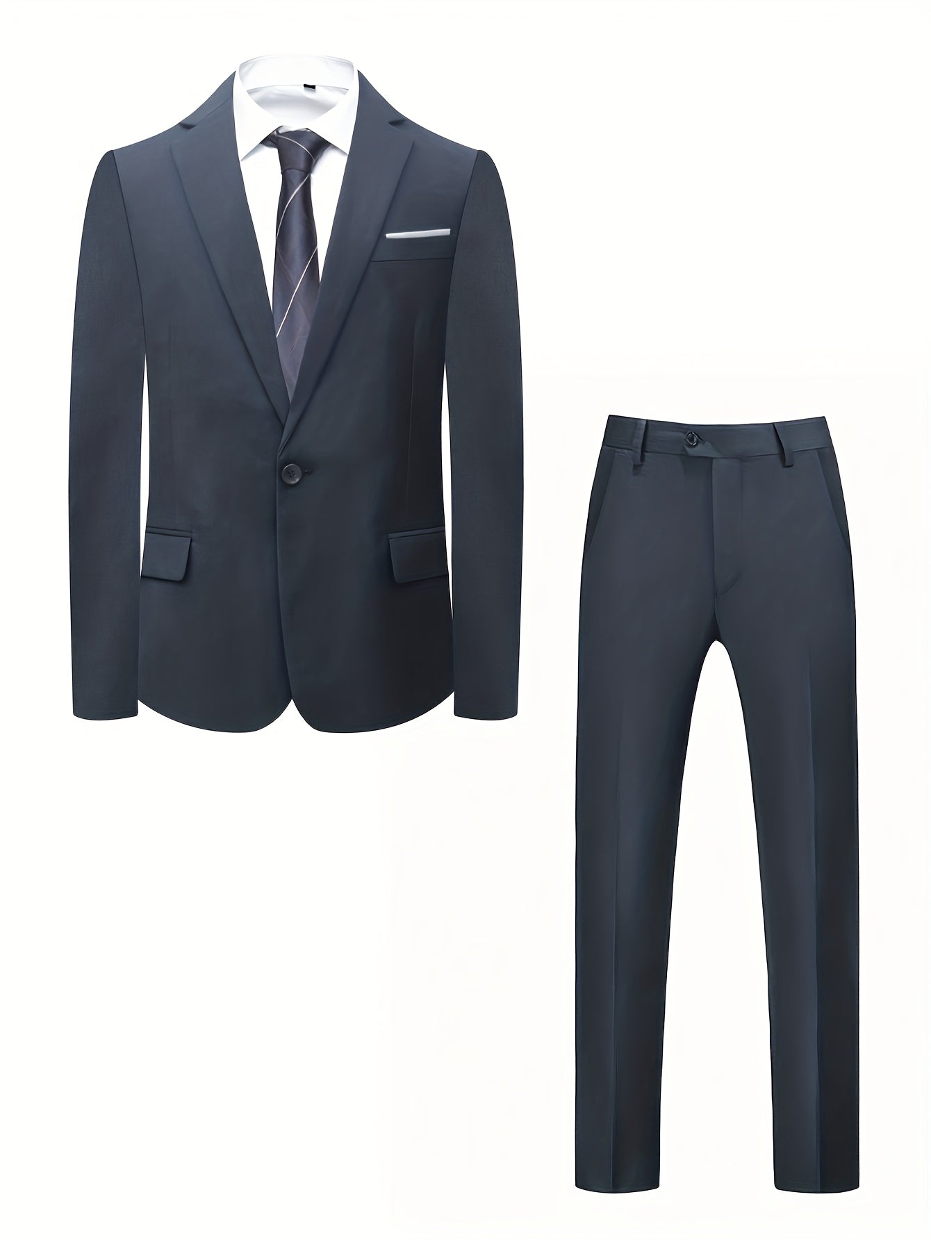 Men's Polyester Suit Set with Jacket & Trousers for Business Casual