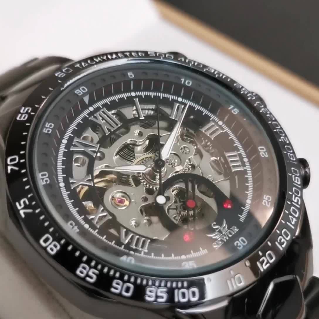 Fashion Statement, Men's Luxury Automatic Mechanical Watch - Elegant Stainless Steel Band, Multi-Function with Sun, Moon, and Stars Display, Transparent Back for Sophisticated Style