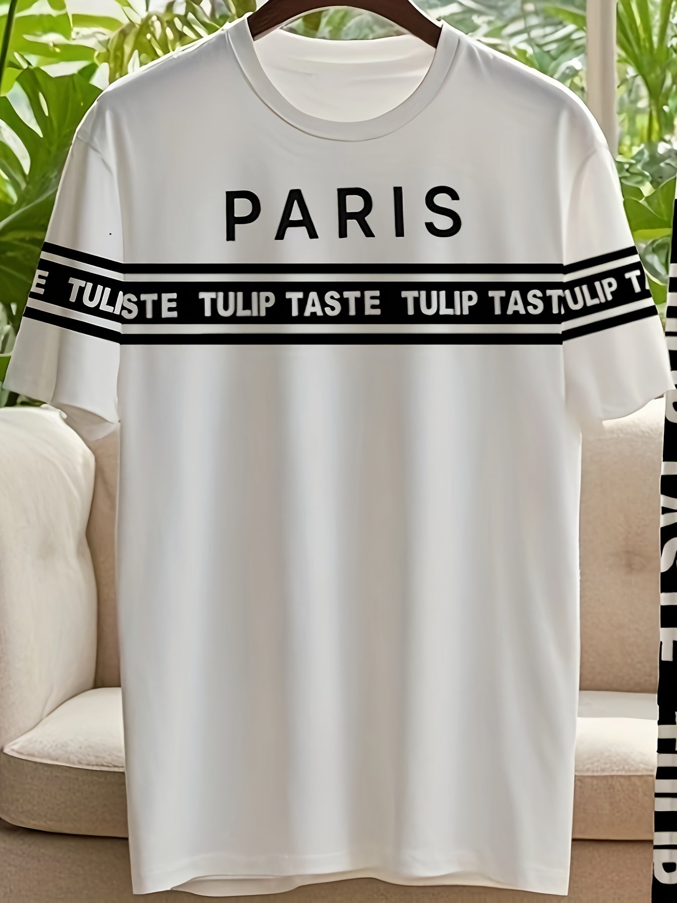 Black and White Striped Urban Style Large Size Men's Round Neck Short Sleeve T-shirt and Pants Black and White 3D Striped Mixed Print Simple Paris Letter Street Culture Short Sleeve T-shirt Urban Striped Letter Print Pants Fa