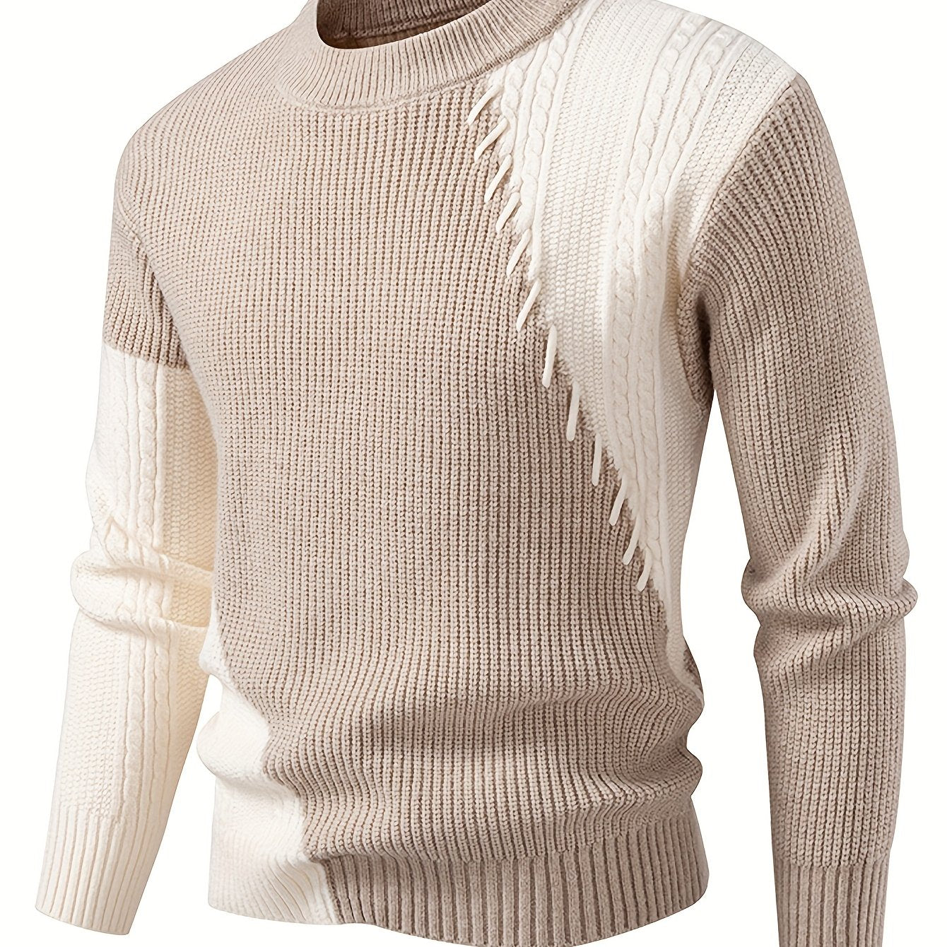 New Autumn-Winter Round Neck Men's Sweater, Fashion Casual Trendy Patchwork Knitwear, Warm Thick Stylish Loose Top