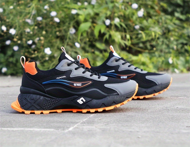 Men's Stylish Durable Sneakers - Comfortable, Non-Slip Lace-Up Sneakers for Outdoor Activities, Breathable Fabric, All-Season Wear