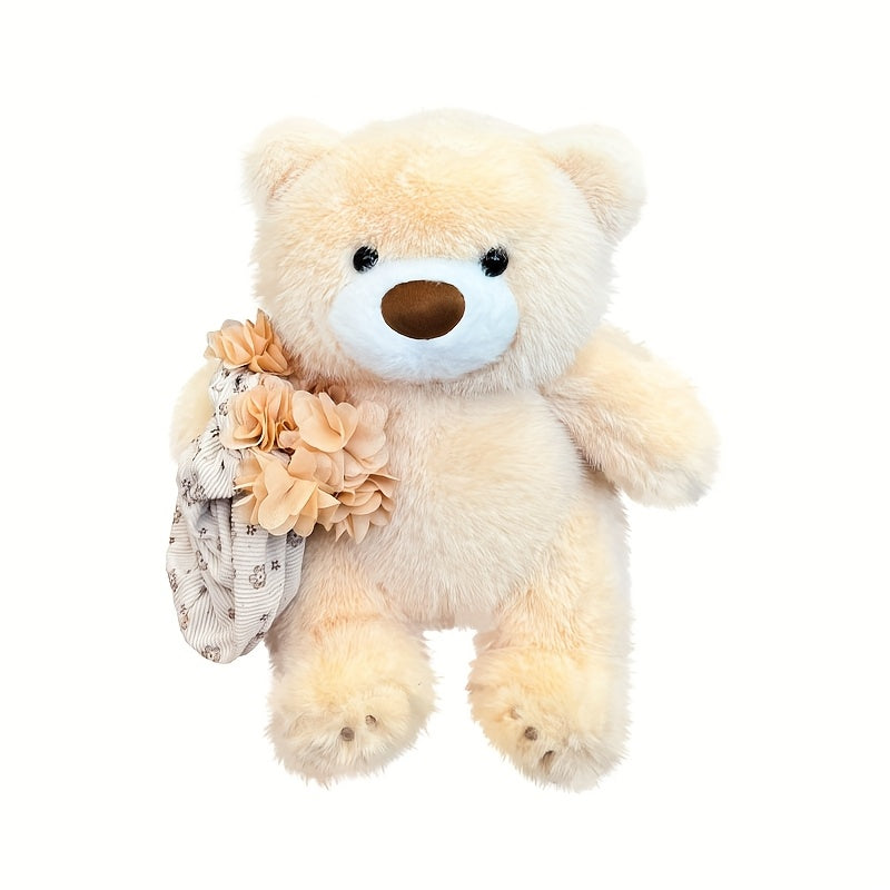 Flower-Holding Teddy Bear, Warm Desktop Decoration, Practical Desk Companion Doll, Holiday Gift