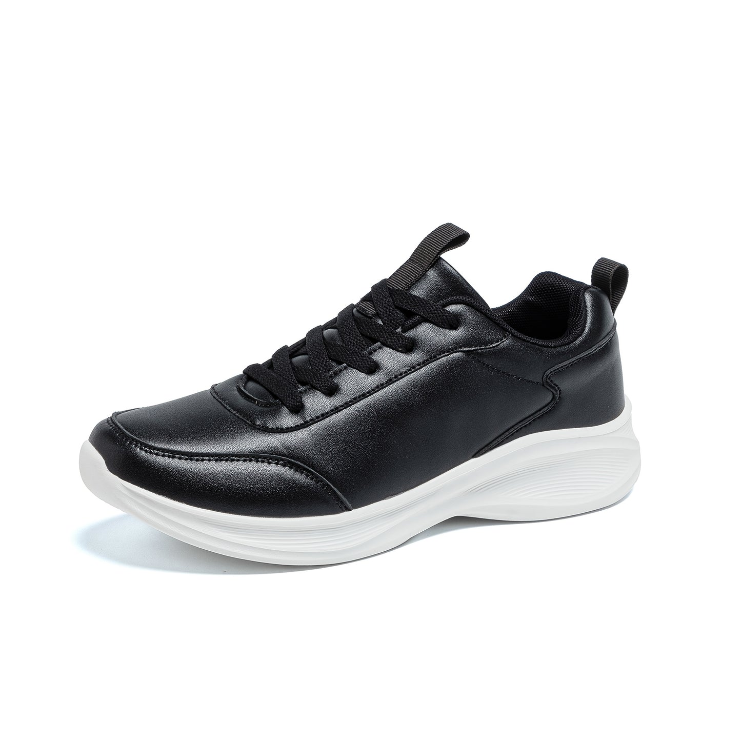 Men's Casual Sneakers Tennis Shoes - Comfortable, Versatile, and Stylish Running, Sports, and Casual Footwear. Black with White Accents, Featuring a Solid Black Synthetic Upper and Durable, Slip-resistant PVC Sole. Lace-up De - ayq