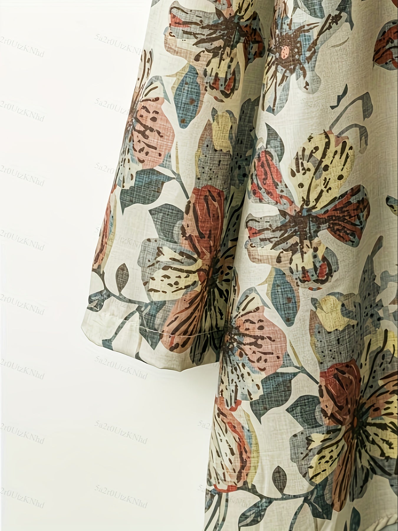 Elegant Floral Print Blouse & High-Waisted Pants Set - Chic Long Sleeve Top with Ruffled Hem, Button Details & Lace Trim, Beige Wide-Leg Pants for Women - Perfect for Spring/Summer, Floral Print Blouse