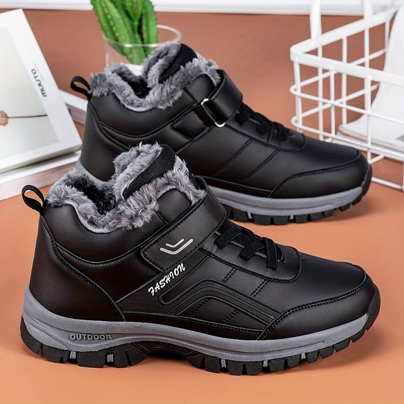 EKBN Men's Winter Plush Ankle Boots - Thermal Snow Shoes with TPR Traction Tread, -like Synthetic Upper & Plush, All-Terrain Outdoor Boots for Ice, Snow, Mud - Casual,, Cold Weather (Warm Ankle