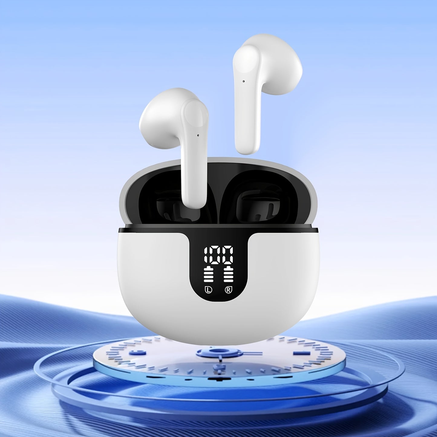 Wireless Earbuds Headphones, 40H Playtime Stereo Ear Buds, LED Power Display Cordless In-Ear Earphones with Microphone for iOS Andriod Cell Phone Sports