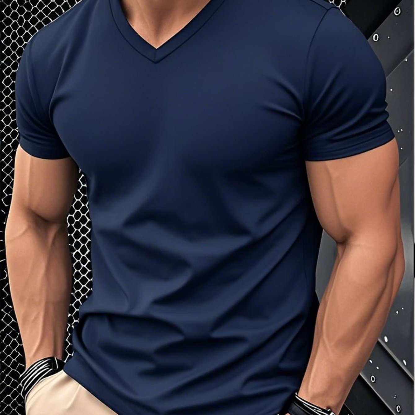 1pc Men's Light Blue Solid Color V-Neck Casual T-Shirt - Breathable Regular Fit Short Sleeve Tee for Spring Summer, Gym, Office Casual Attire