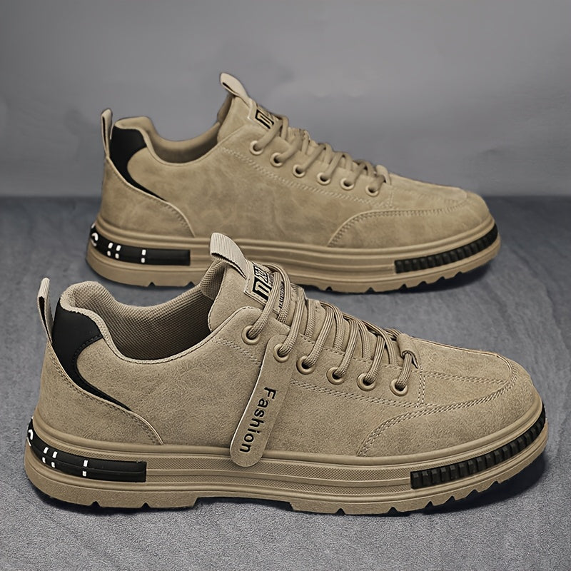 Men'S All-Season Low Top Sneakers, Solid Color, Non-Slip Durable Sports Casual Shoes, Breathable Fabric Lining, Round Toe, Lace-Up Closure, Faux Upper, PVC Sole, Cloth Insole - Versatile for Casual Sports Use