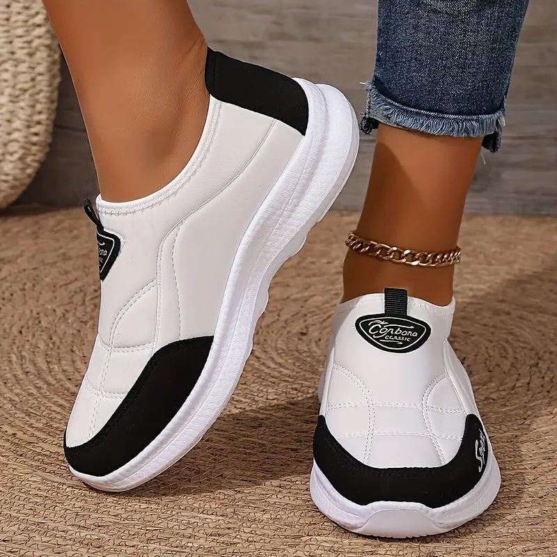 Women's Sneakers - Lightweight Breathable Sneakers with Non-Slip PU Sole, White Black Accents - Lace-Up Design for Gym, Everyday, Formal Events - All-Season Comfort Walking Shoes, Ladies Sneakers, Casual Footwear, Stylish F