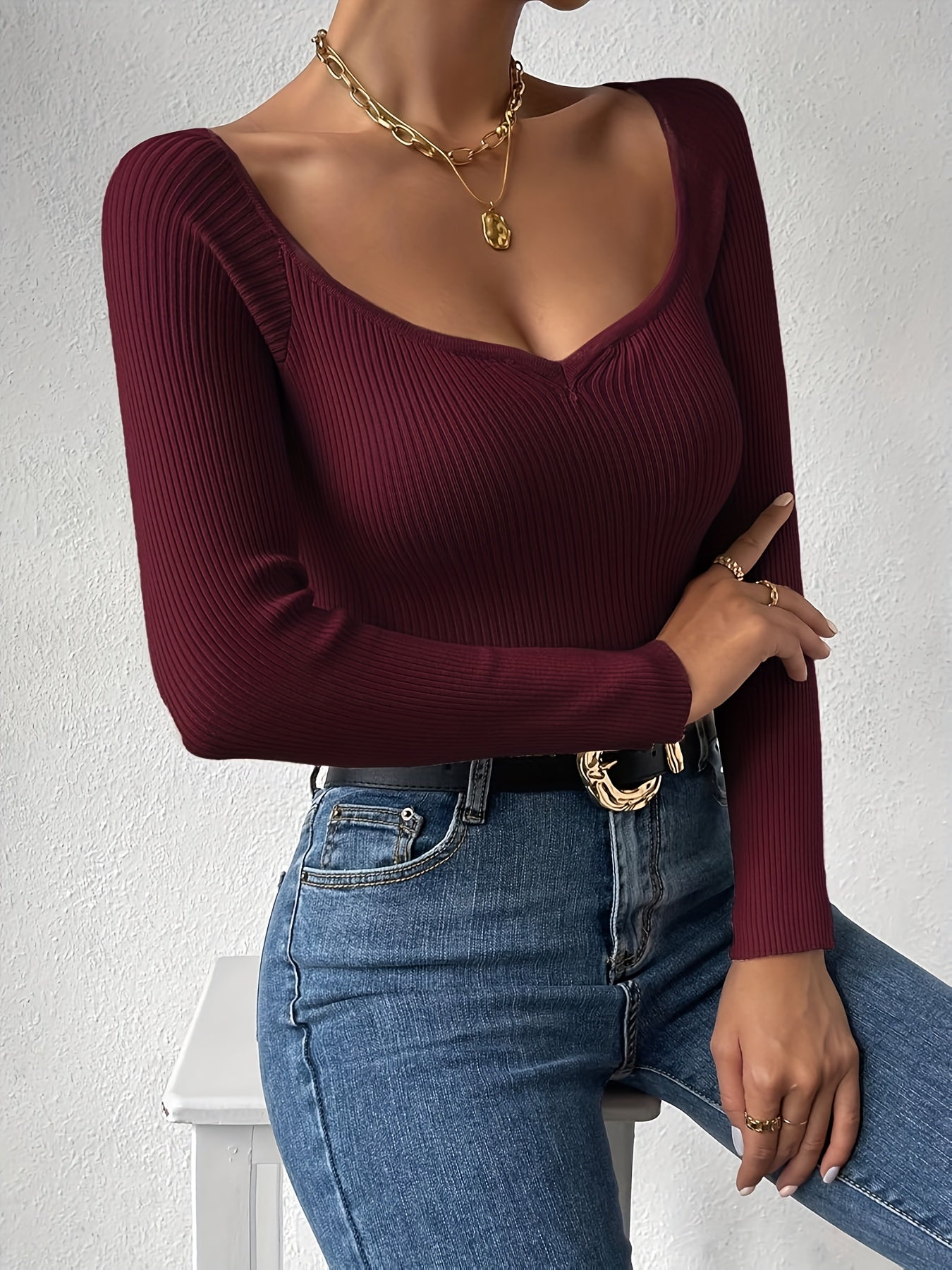 Ladies' Sweetheart Ribbed Sweater