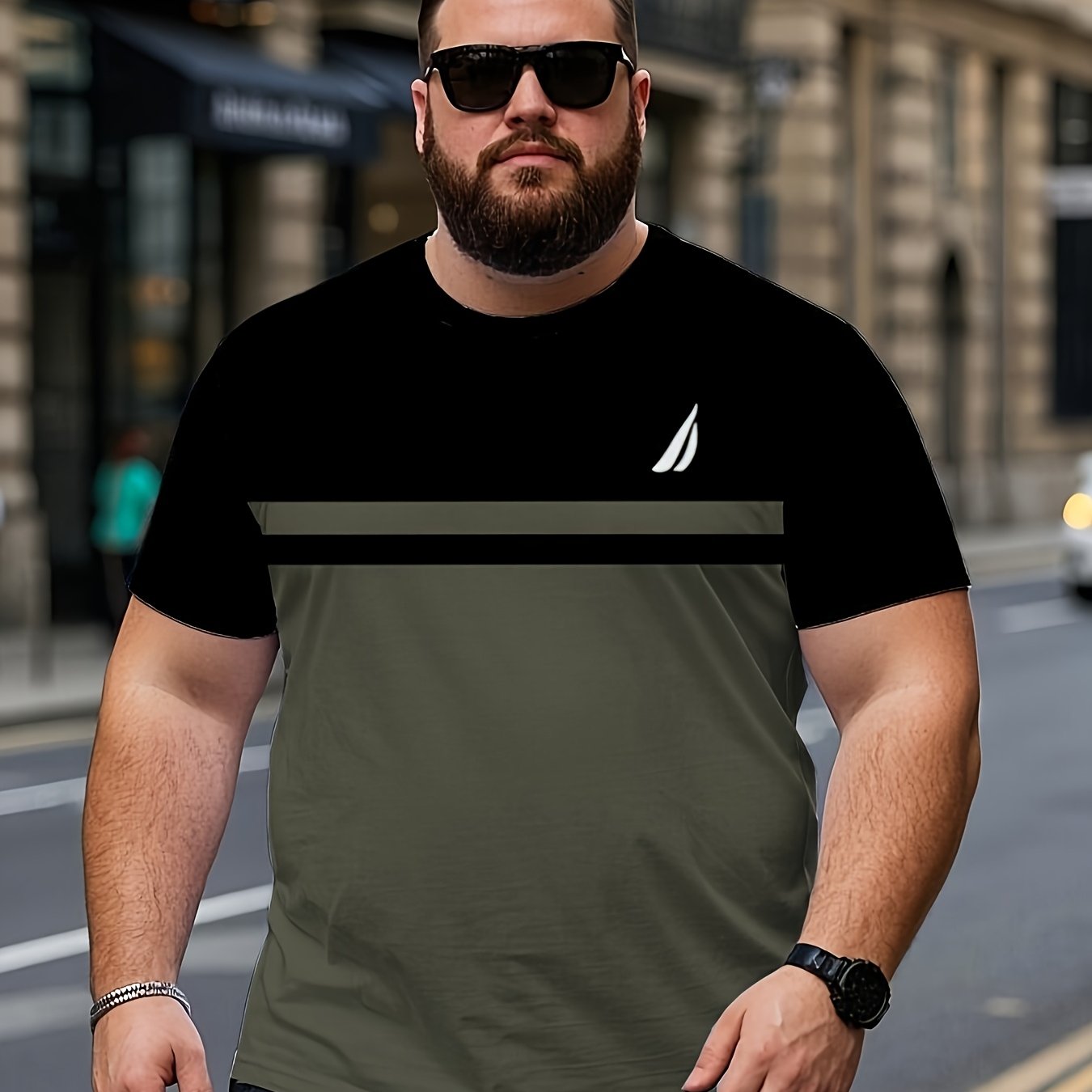 Men's Plus Size Casual 3D Printed Striped T-Shirt - Lightweight Polyester Blend, Breathable Short Sleeve Round Neck Tee for Outdoor Adventures Casual Attire, Machine Washable, Big Tall Sizes, Adventure Clothing Versatil