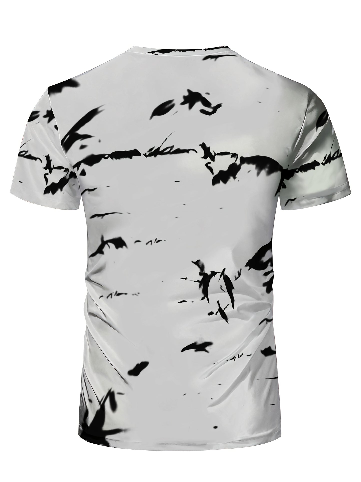 Men's High-Elasticity Anti-Tear Graffiti T-Shirt - Black White Geometric Print, Tight-Fit Athletic Top for Gym, Running, Yoga Casual Summer Wear, Gym Clothes, Highelastic Polyester, Short Sleeve Design
