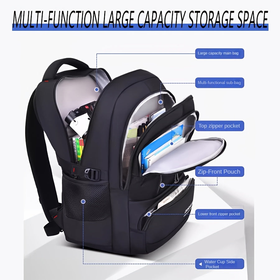 1pc DUO BAO High-Quality Knapsack - Stylish Gray Black Backpack with 6 Large Compartments, Durable Oxford Fabric, Ideal for School, Travel, and Fitness, Casual Style, Travel Backpack Stylish Backpack Durable Backpack