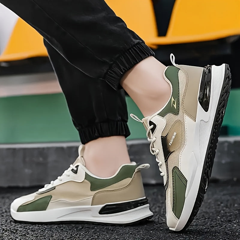 Men'S Breathable Running Sneakers with Gradient Design - Low-Top Lace-Up Casual Shoes, Durable PVC Sole, EVA Insole, Fashionable Black White Patterns, Ideal for All Seasons Outdoor Activities