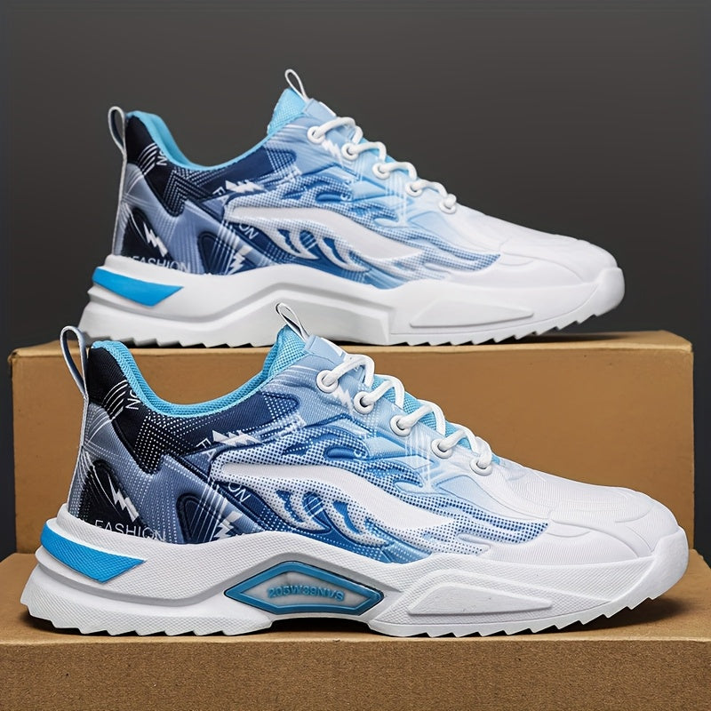 Men's Sneakers - Lightweight Cushioned Platform Sneakers with Lace-Up Closure, Non-Slip PVC Sole - Breathable Gym, Running, Casual Shoes in Grey/Black colorway - for Everyday Light Hiking, Gym Shoes