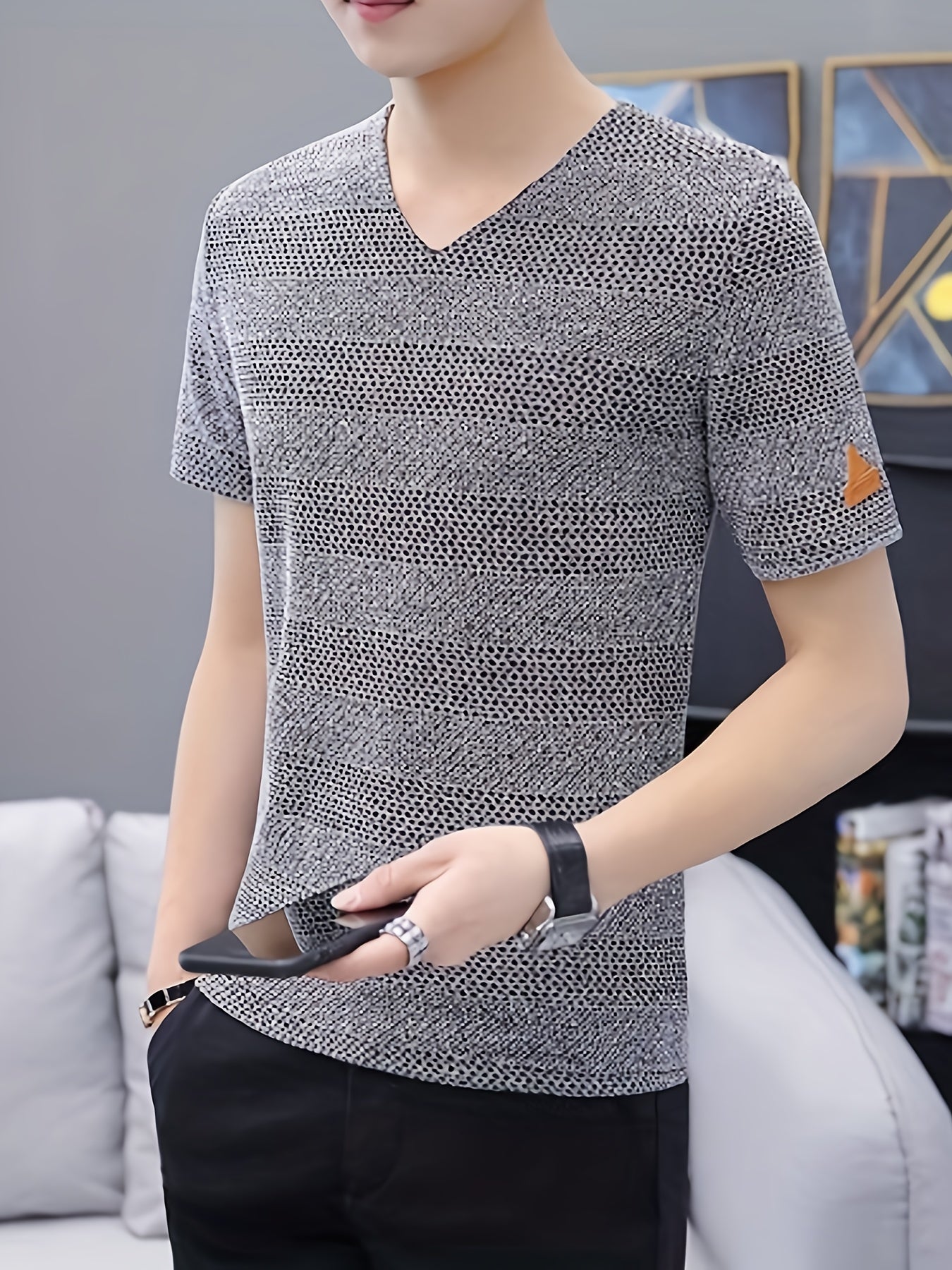 Men's Short-Sleeve T-Shirt Summer Hollow-Out Cool High-End Half Sleeve Breathable Non-See-Through