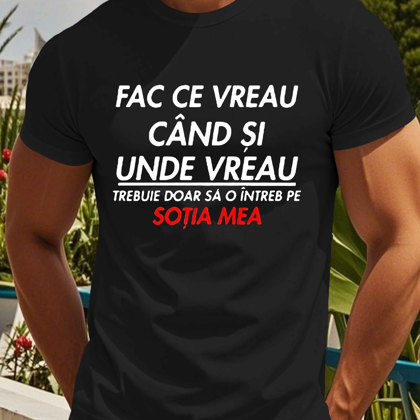 Men's Romanian Quote Short Sleeve T-Shirt - "Face Ce Vreau Cand Si Under Breath" Print, Lightweight Polyester, Casual Summer Top, Round Neck, Machine Washable, Machine Washable Tee Bold Text Tee Lightweight Material