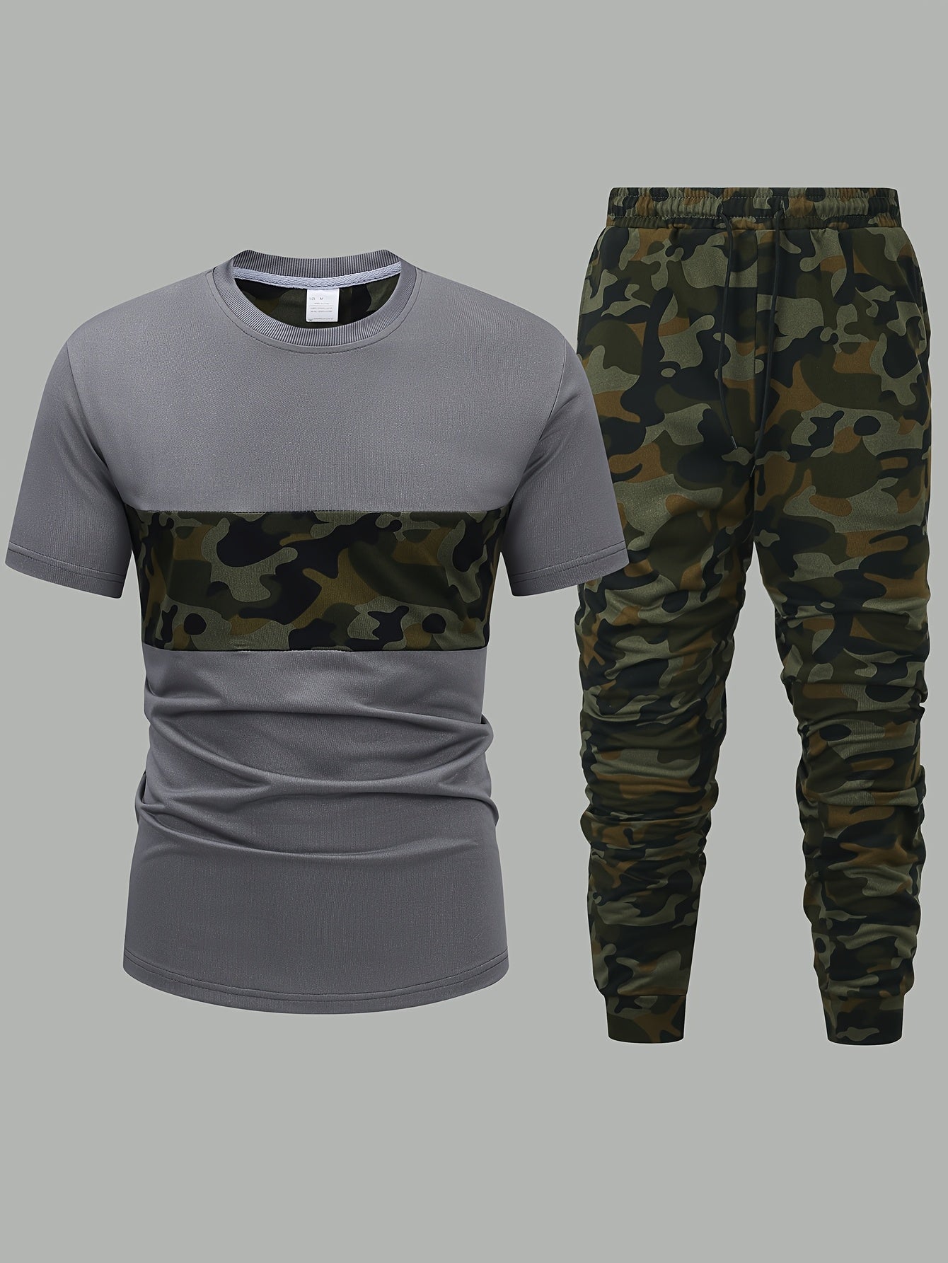 Men'S Camouflage Short Sleeve T-Shirt & Pants Set - Breathable, Quick-Dry Knit Fabric, Casual Style, Regular Fit, Ideal for Outdoor Activities, Hiking, and Fishing, Outdoor Clothing | Casual Style | Comfortable Fit