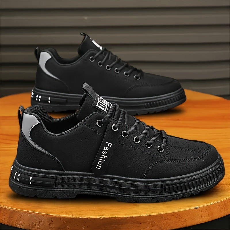 Men'S All-Season Low Top Sneakers, Solid Color, Non-Slip Durable Sports Casual Shoes, Breathable Fabric Lining, Round Toe, Lace-Up Closure, Faux Upper, PVC Sole, Cloth Insole - Versatile for Casual Sports Use
