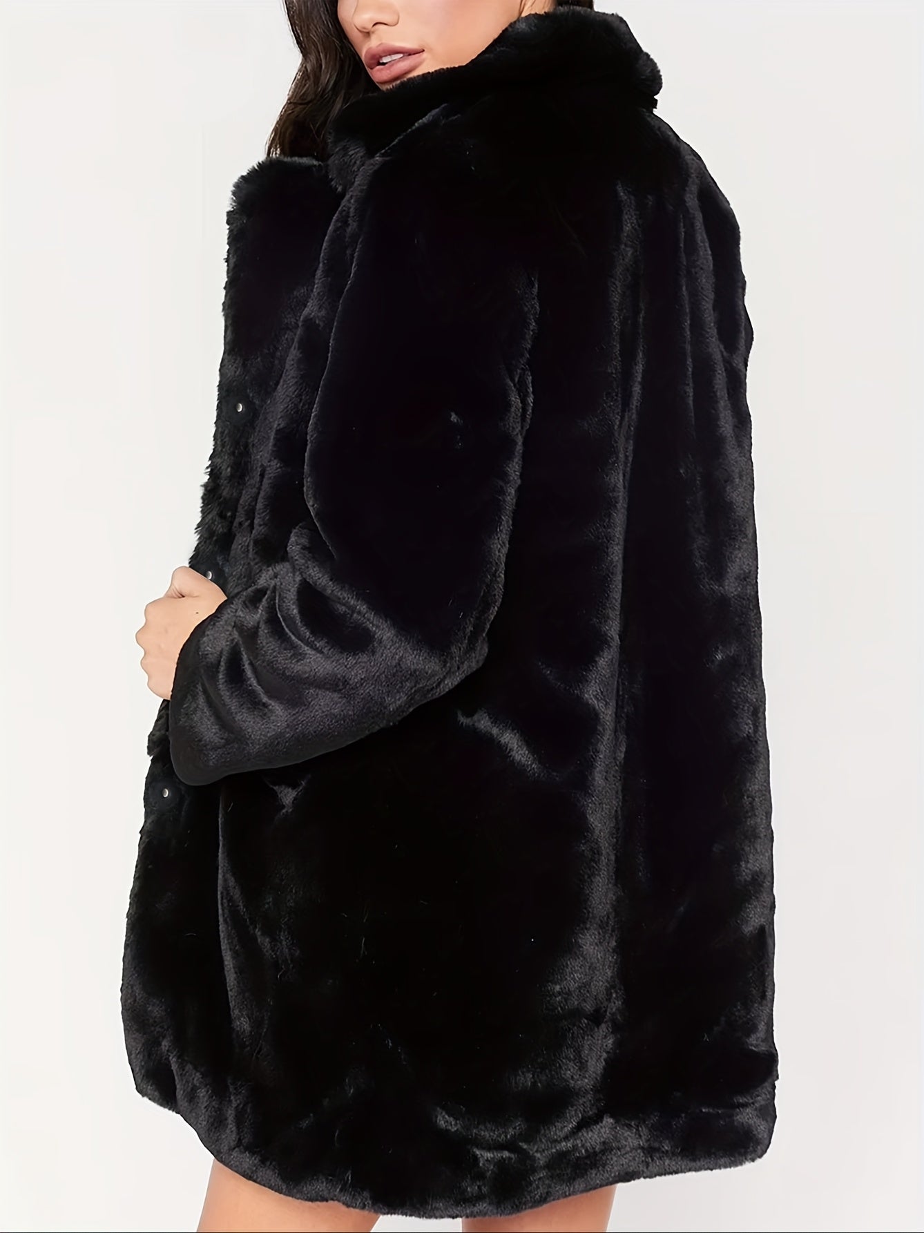 Women'S Elegant Long Coat - Winter Warmth, Chic Formal & Everyday Outerwear with Front Closure, All-Season Luxury Jacket for Cold Weather - Sophisticated Women'S Clothing, Ladies Winter Coats, Cold Weather Apparel, Plush Text