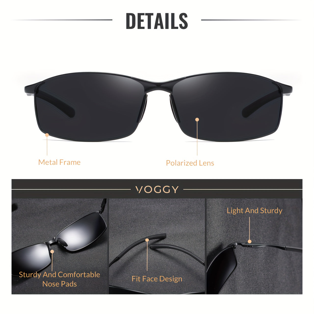 VOGGY Fashion Simple Retro Metal Polarized Glasses, Men And Women Driving Sports, Outdoor Cycling, Fishing, Holiday Travel Party Decoration Props.