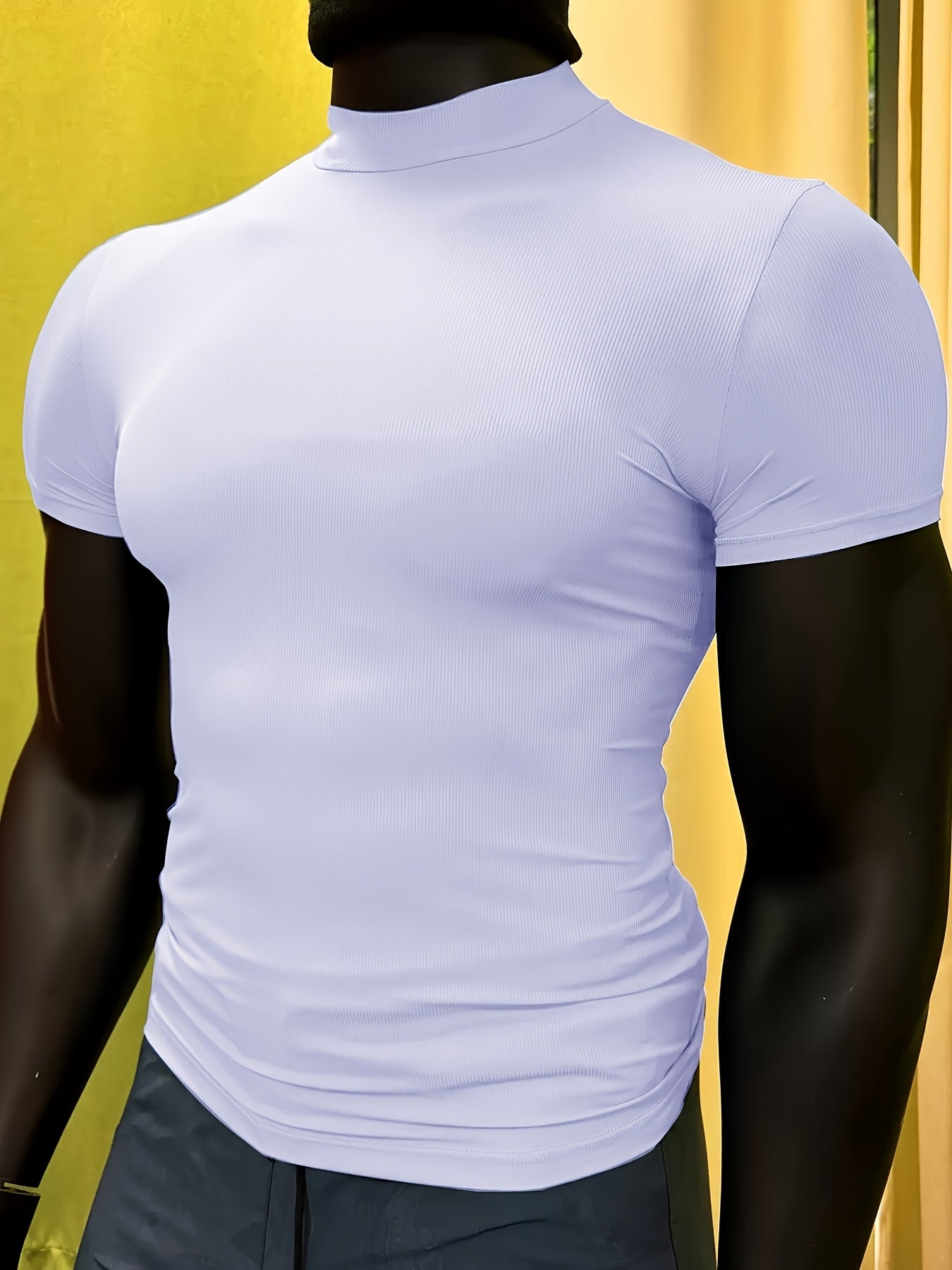 Men'S White Short Sleeve T-Shirt - Stretchy, Moisture-Wicking, Round Neck, Casual Fitness Wear for Summer, Sporty Style, Sportswear Tee Sporty Neckline Stretchy Fabric
