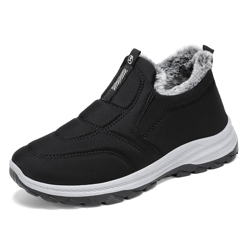 Winter Men'S Large Size Outdoor Short Boots - Fleece Lined Warm, Non-Slip PVC Sole, Round Toe Design, Black Casual Hiking Shoes Suitable for All Four Seasons