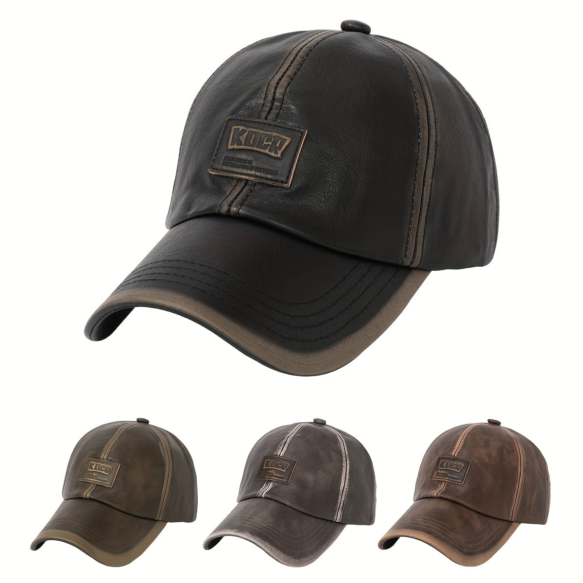 1pc/4pcs Vintage Washed PU Leather Baseball Cap for Men & Women - Adjustable High Quality Golf & Equestrian Hat, Father’s Day/Mother’s Day Gift, Casual Outdoor Sun Hat with Classic Six-Panel Design, Durable Headwear