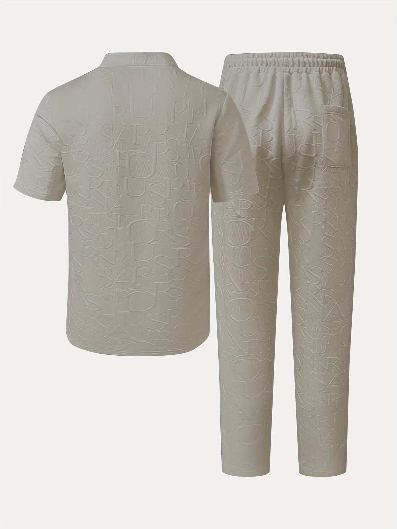Men'S Stand Collar Loose V-Neck and Drawstring Waist Pants Henley Shirt Set