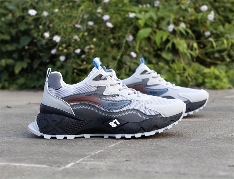Men's Stylish Durable Sneakers - Comfortable, Non-Slip Lace-Up Sneakers for Outdoor Activities, Breathable Fabric, All-Season Wear