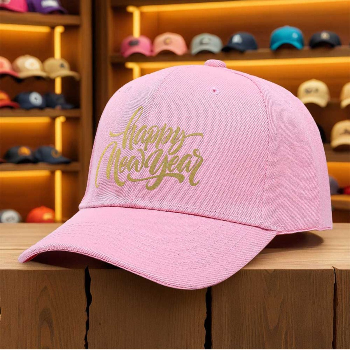 Men's Happy New Year Print Trucker Hat - Breathable Lightweight All-Season Cap with Golden Lettering & Confetti Design, Black & Golden Party Hat for Christmas, New Year's Eve, Mardi Gras - Machine Washable Casual Sport Cap fo