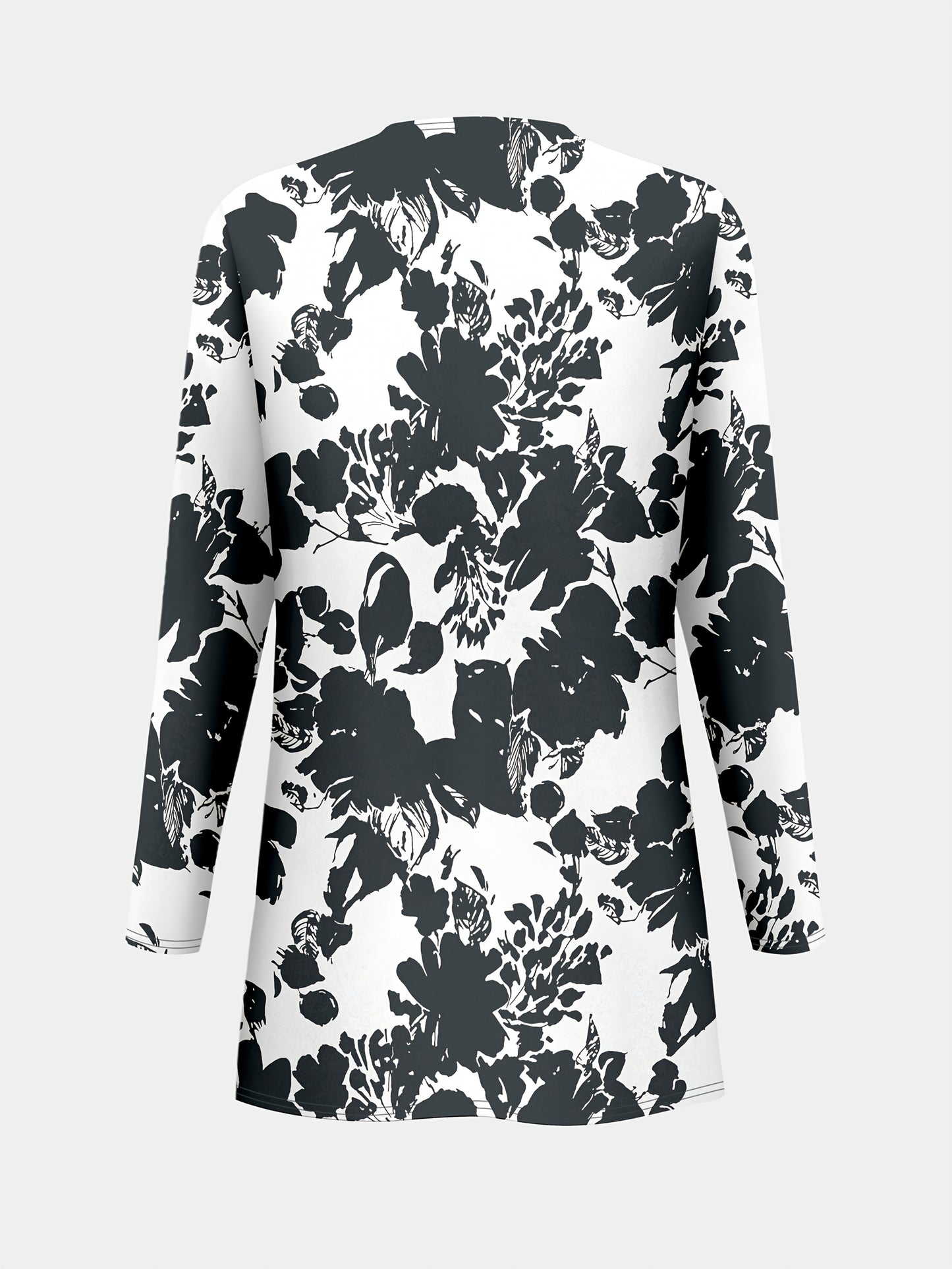 Plus Size, A three-piece set of elegant and unique female plus-size floral printed top and solid-colored vest and trousers