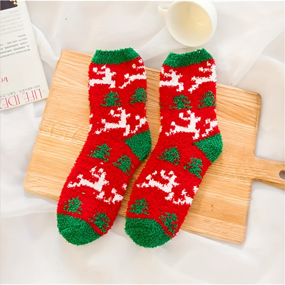 3/6 Pairs Women'S Christmas Socks - Thick Warm Winter Holiday Stockings with Santa Claus, Reindeer & Snowflake Print, All-Season Cozy Christmas Gift for Women, Christmas Socks For Women, Festive Sock Design, Durable Sock Mate