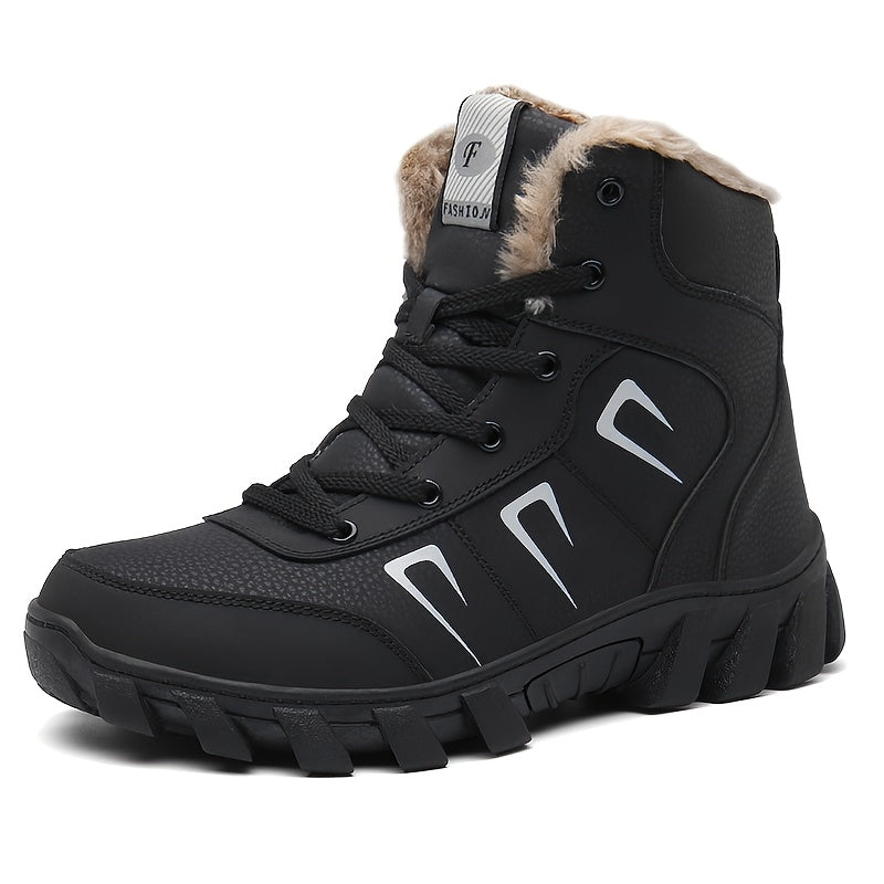 Men's Thermal Insulated Winter Boots - Heavy-Duty Mid-Calf PU & TPR Sole, Warm Lining & Arch Support, Beige/Tan/Black/Gray/White - Ideal for Hiking, Snow, Ice, and Everyday Winter Wear - Durable Cold-Weather Shoes with Lace-U
