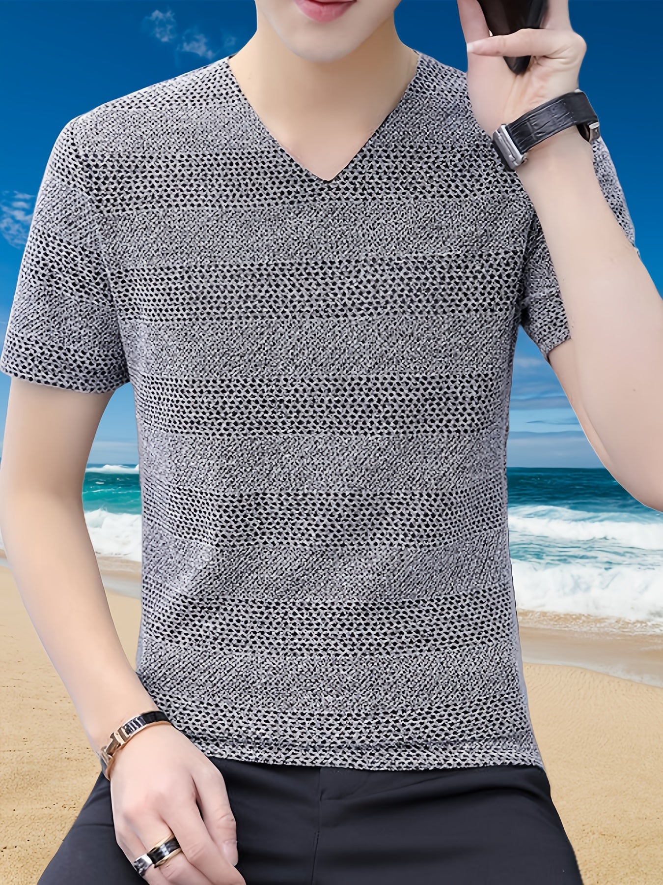 Men's Short-Sleeve T-Shirt Summer Hollow-Out Cool High-End Half Sleeve Breathable Non-See-Through