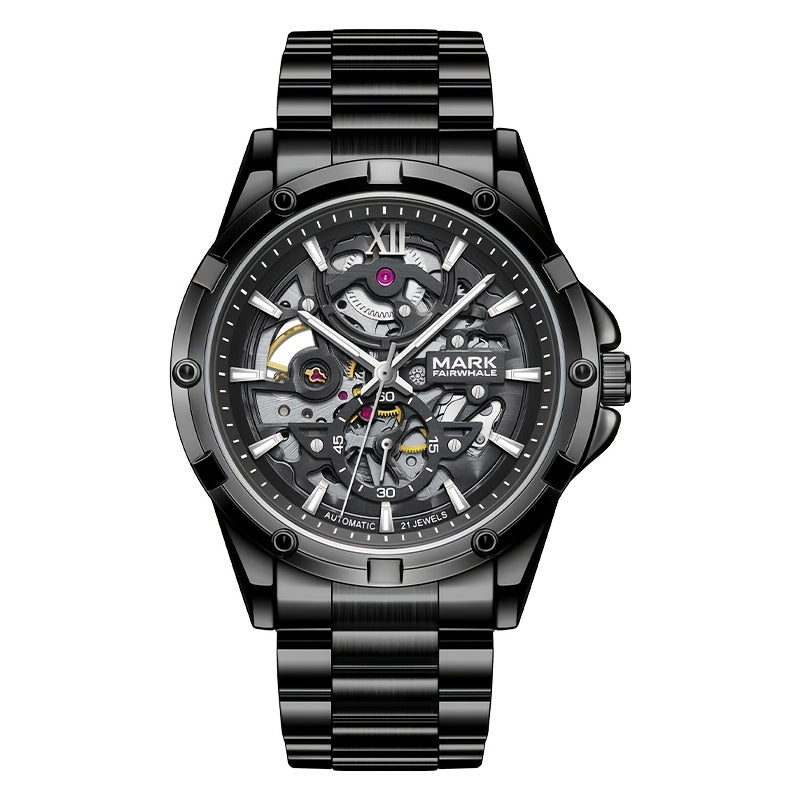 Men’s Mechanical Hollow Skeleton Watch Stainless Steel Business Style