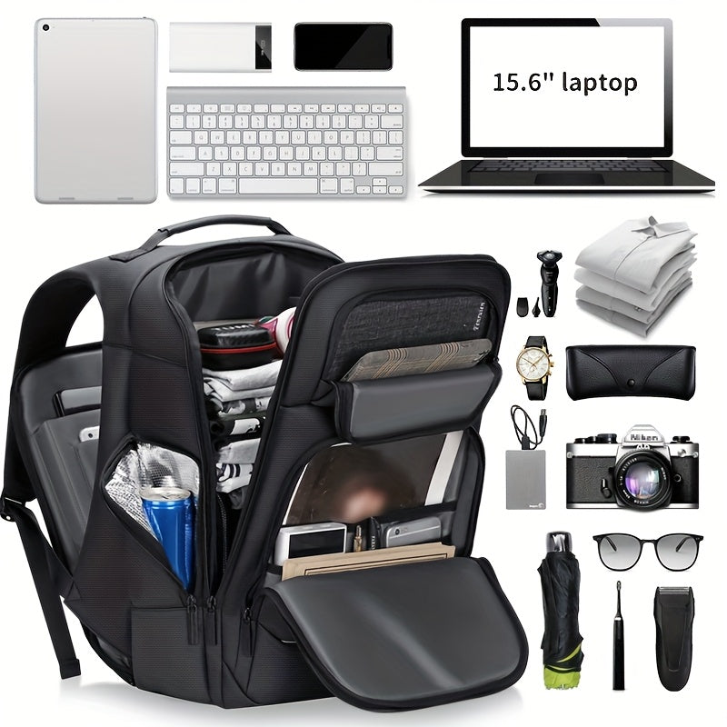 FENRUIEN Men'S Large Capacity Expandable Backpack with USB Charging, 39.62cm Laptop Bag, Durable Oxford Fabric, Multiple Compartments for Travel and Business Use, Travel Backpack Minimalist Backpack Durable Zippers, Lapto
