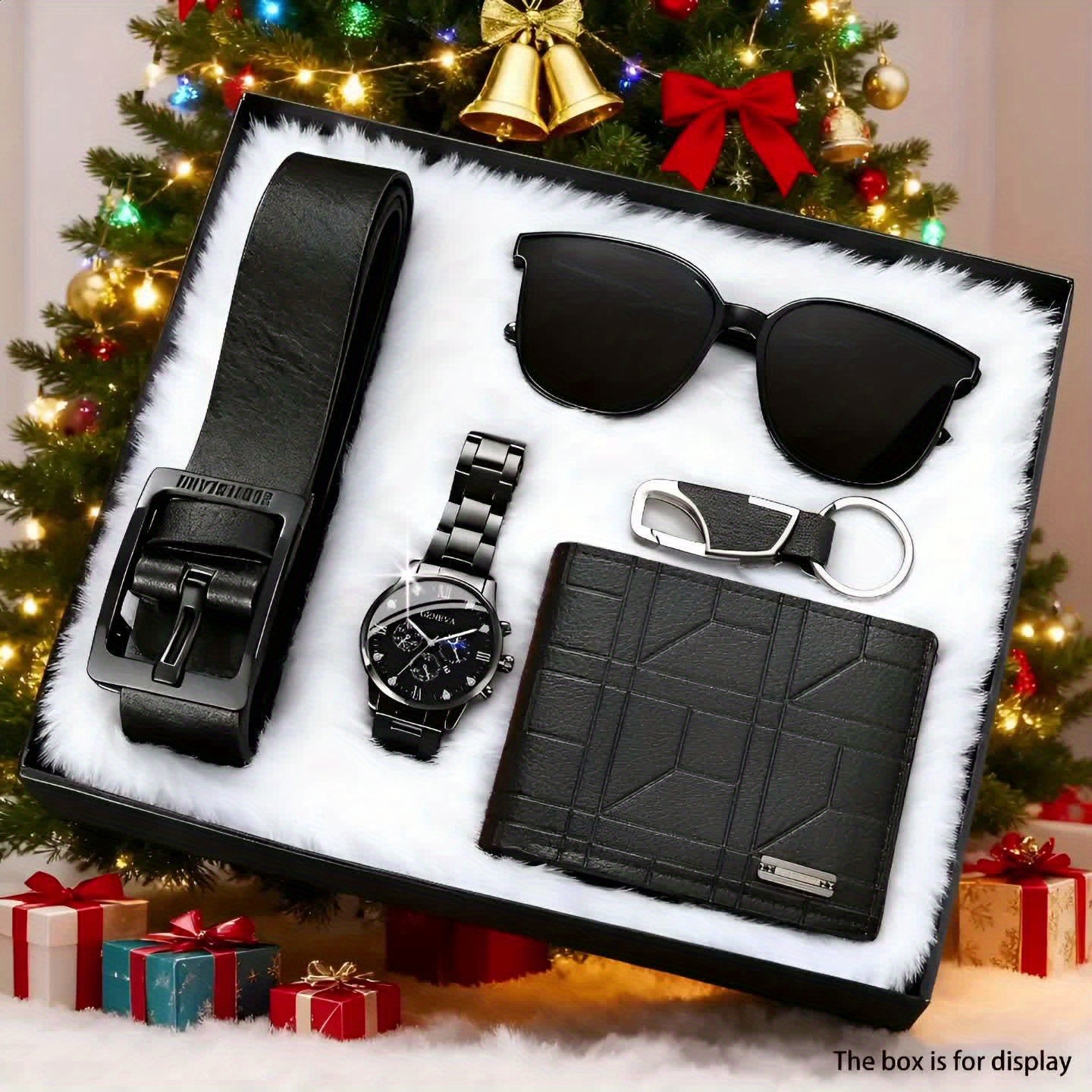 5pcs Casual Set Including a Watch, Glasses, Wallet, And a Keychain with a Waist Chain - The Perfect Gift.