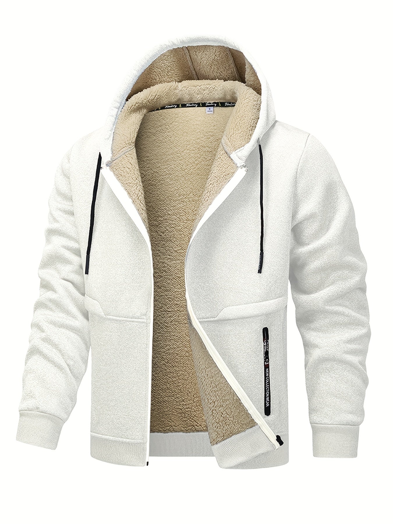 1pc Men'S Casual Style Hooded Jacket, Thick Fleece Lined, Warm