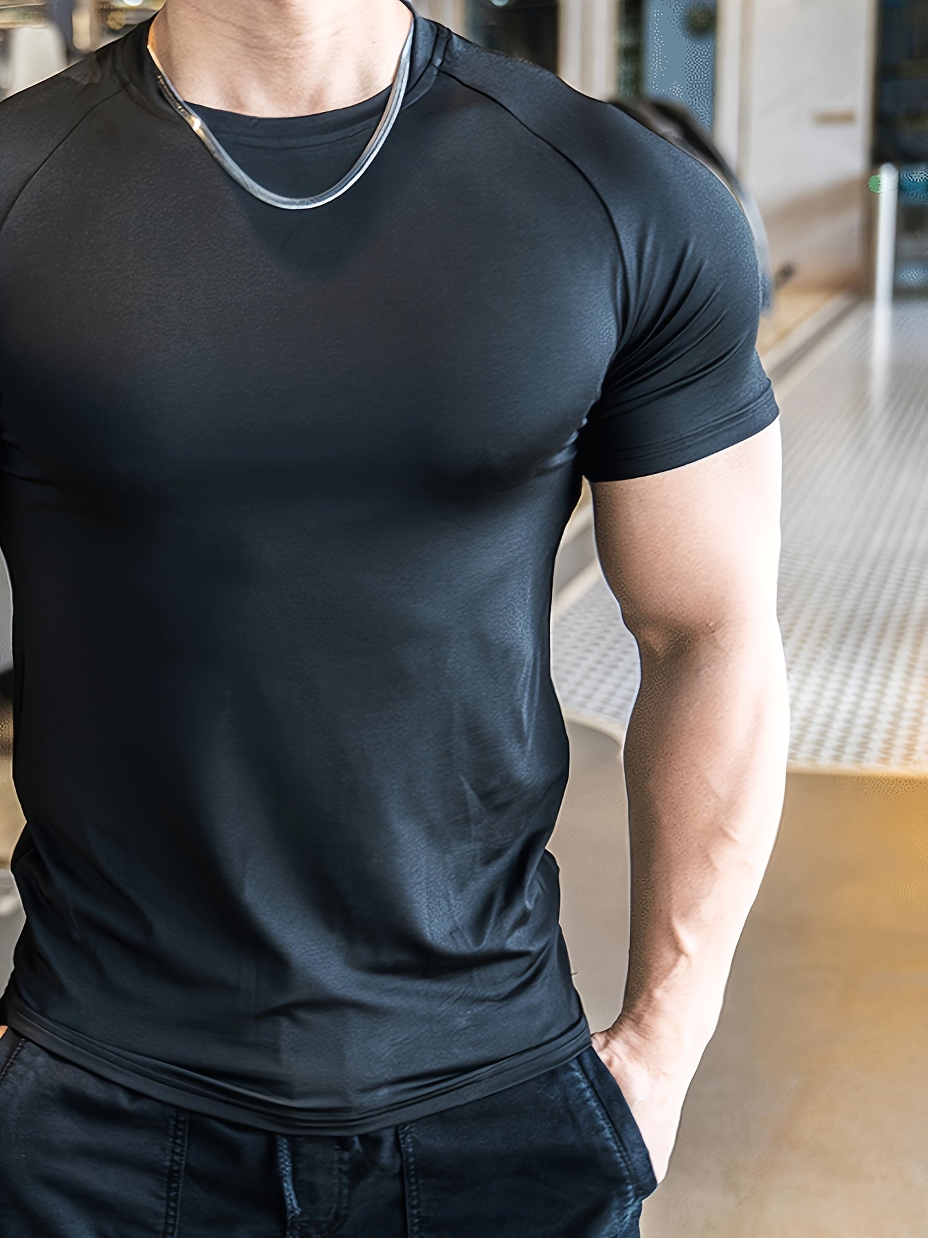 Men'S Slim-Fit Quick-Dry Athletic T-Shirt - Breathable, Stretchy, Solid Color Crew Neck Tee for Gym, Casual Summer Wear, Gym Apparel Trendy Men'S Tee Quickdry Materia