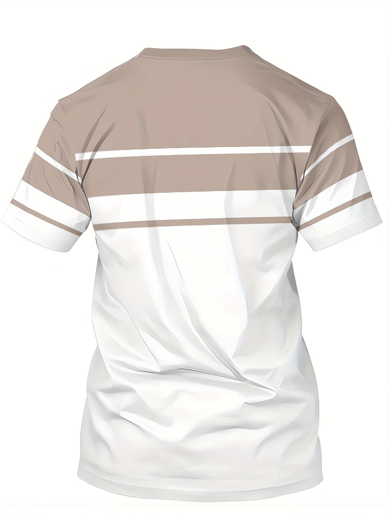 Men's Minimalist Modern T-Shirt - Lightweight Breathable Fabric Crew Neck Tee in White Beige - Everyday Casual Formal Summer Shirt - Machine Washable Everyday Essential, Horizontal Stripe Design, Smooth Texture Fabric