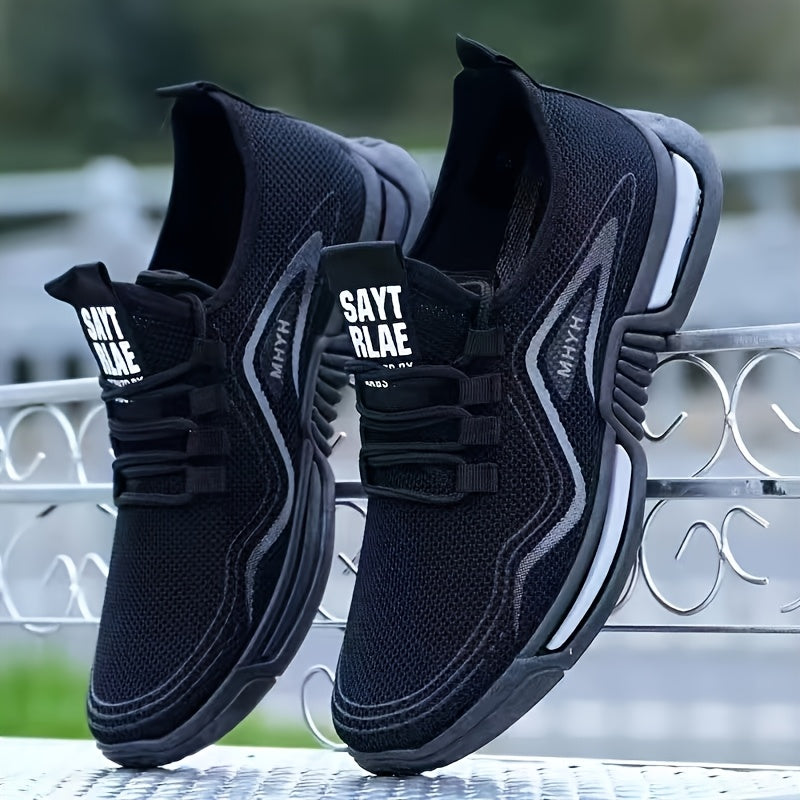 Men's Summer Casual Sneakers - Breathable Fabric Upper, Lightweight Comfortable Lace-Up Low-Top Shoes with Durable Rubber Sole for Spring/Summer Walking, Jogging & Casual Attire - Black, Minimalist Design, Flexible Constructi