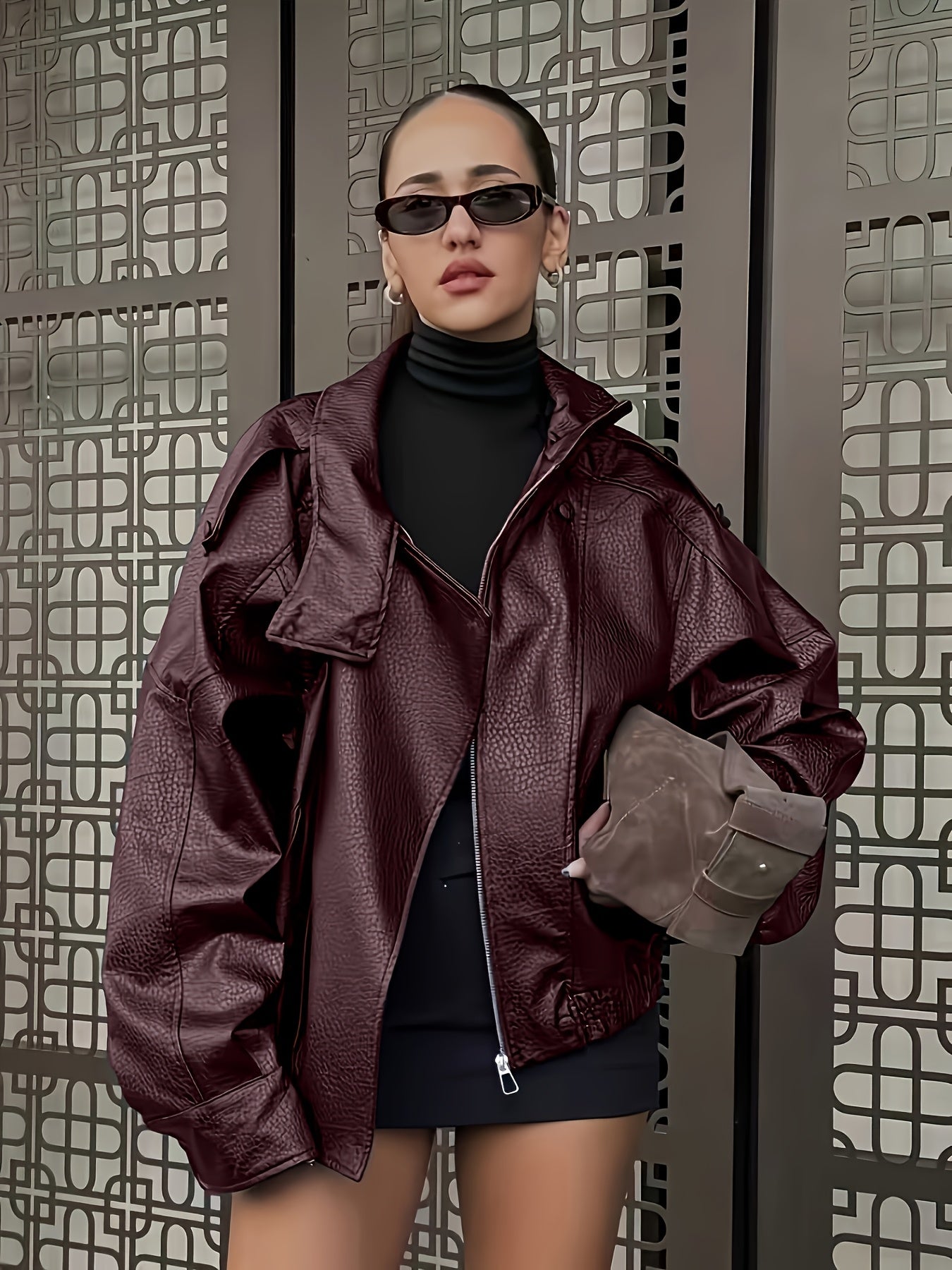 Women's Vintage H-Line Loose Polyester Jacket with Stand Collar