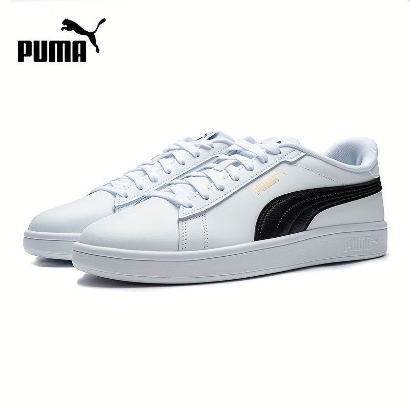 PUMA Unisex Low-Top Casual Sneakers - White Black Contrast Design, Breathable PU Upper Rubber Sole, Lace-Up Comfort Shoes for Men Women, Sleek Sporty Design, Fabric Interior Lining, Durable Rubber Sole