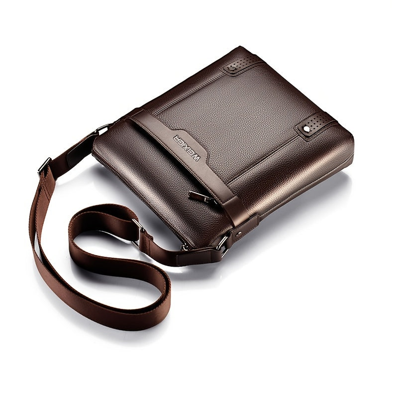 WEIXIER Men's Fashion Crossbody Bag - Adjustable Strap, Faux Leather, Deep Brown Casual Street Style Shoulder Bag for Outings