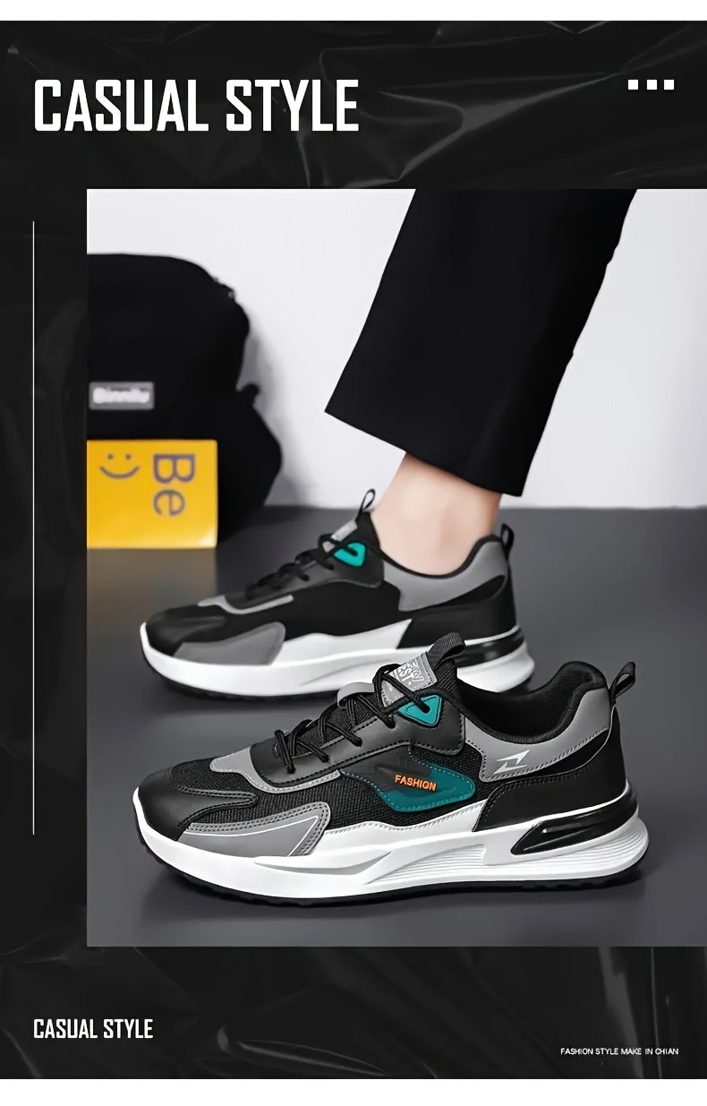 Men'S Breathable Running Sneakers with Gradient Design - Low-Top Lace-Up Casual Shoes, Durable PVC Sole, EVA Insole, Fashionable Black White Patterns, Ideal for All Seasons Outdoor Activities
