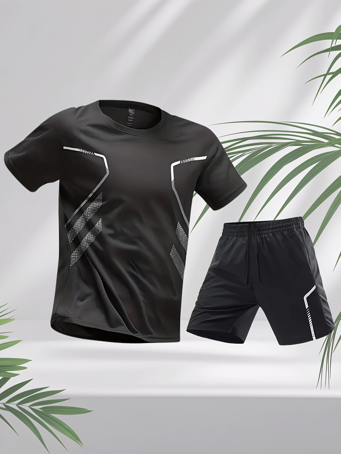 2pcs Men's Running Sportswear Set Summer Ice Sliky Fiber Fabric Quick-Dry Sweat-Absorbent Fitness Casual Short Sleeve Shorts Outfit
